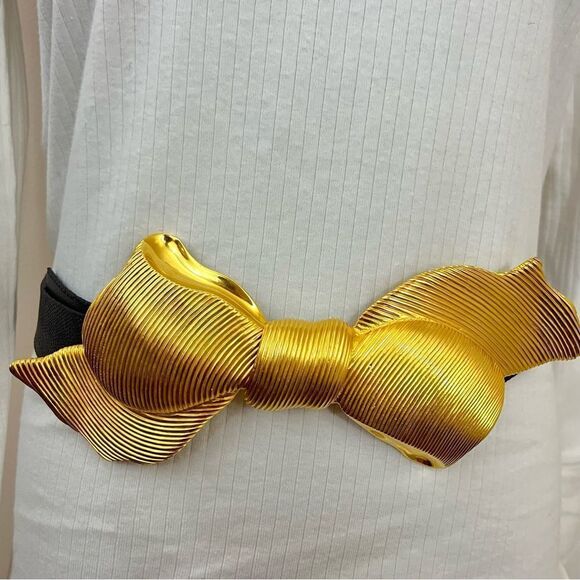 Margarita Barrera Vintage Signed Gold Bow Buckle Belt OS - Picture 3 of 9